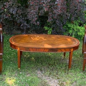 Antique Mahogany Leather Tier End Tables & Coffee Table, Zangerle Style Living Room Furniture ...