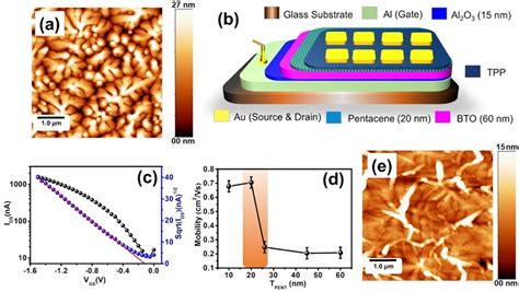 (a) Surface morphology of pentacene film. (b) Schematic diagram of ...