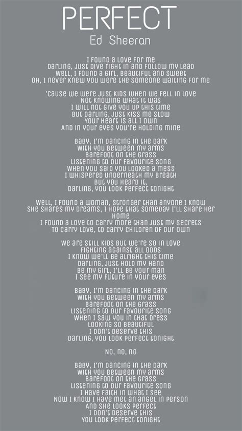 Perfect lyrics by Ed Sheeran | Free song lyrics, Song lyrics and chords, Great song lyrics