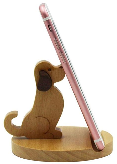 Cute Dog Cell Phone Holder Stand Wooden Smartphone Desk | Etsy