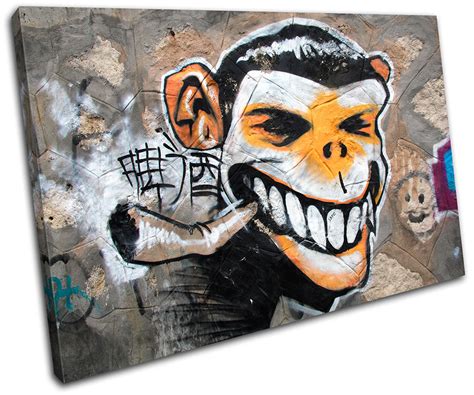 Monkey Urban Smoking Graffiti SINGLE CANVAS WALL ART Picture Print VA | eBay