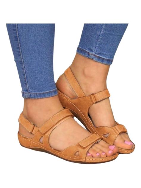 Women's Orthopedic Open Toe Leather Sandals, Pr emium Comfy Hook and Loop Closure Sport Sandal ...