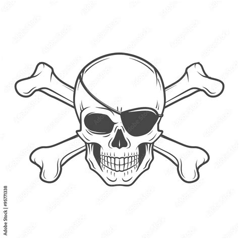 Jolly Roger with eyepatch and crossbones logo template. Evil skull vector. Dark t-shirt design ...