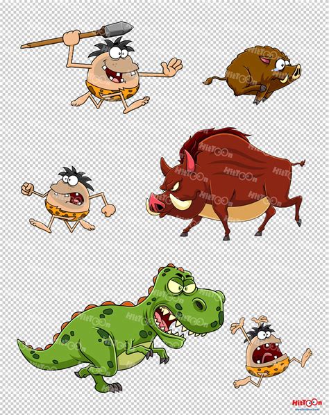 Caveman Cartoon Mascot Characters 3. Vector Hand Drawn Collection Set By HitToon | TheHungryJPEG