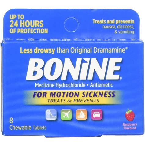 Bonine Motion Sickness Chewable Tablets, Raspberry (8 Tablets)