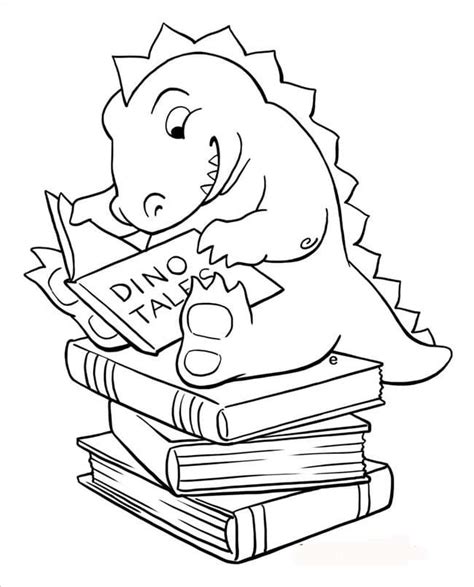 Cute Dinosaur is Reading Book coloring page - Download, Print or Color ...