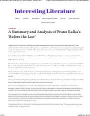 A Summary and Analysis of Franz Kafka's 'Before the Law' - Interesting Literature.pdf - A ...