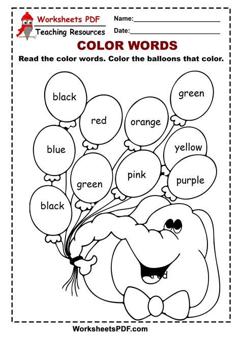 Worksheets PDF - Color Words Download PDF...