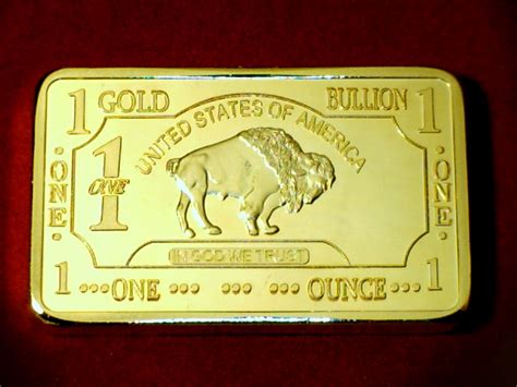 One Troy Ounce USA Buffalo 100 mills .999 24k Gold Plated Bullion Bar ...