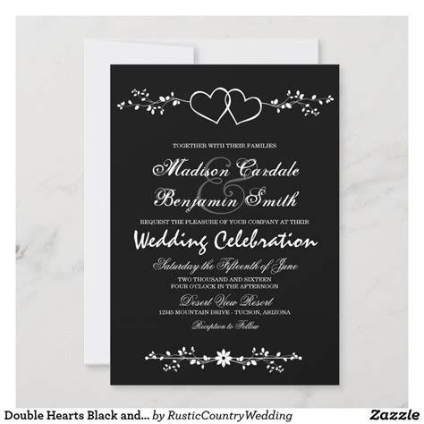 Double Hearts Black and White Wedding Invitations