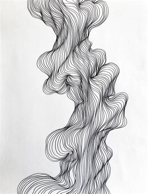 Abstract line art, black and white modern drawing, organic line shape ...