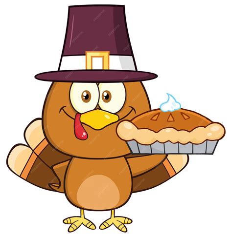 Premium Vector | Cute Pilgrim Turkey Bird Cartoon Character Holding A Pie.