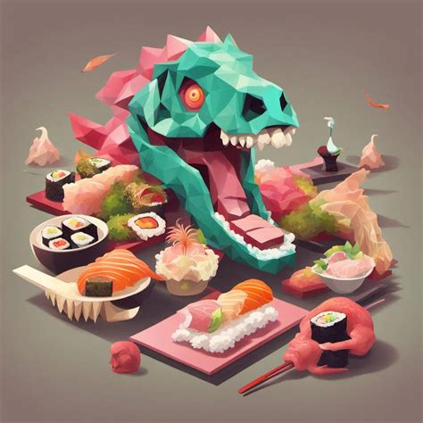 Lowpoly Dinosaur in sushi buffet by zefennekinfan on DeviantArt