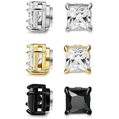 3 Pairs Stainless Steel Magnetic Earrings Men Women CZ Studs Earrings ...