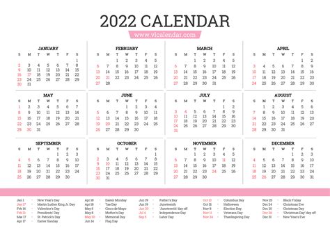 Printable 2022 Calendar Templates with Holidays – VL Calendar