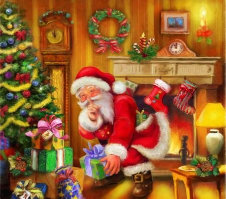 Santa Claus At Fireplace - Other & Abstract Background Wallpapers on Desktop Nexus (Image 2338933)