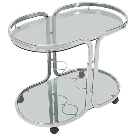 French Vintage Polished Chrome Bar Cart For Sale at 1stdibs