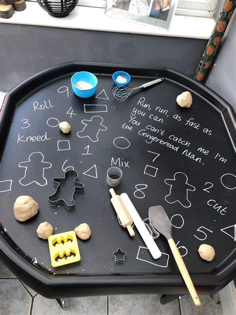 Our first ever Tuff Tray adventure, The Gingerbread Man. We played with home made gingerbread ...