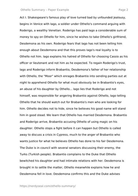 Othello Summary - 417 Words - NerdySeal