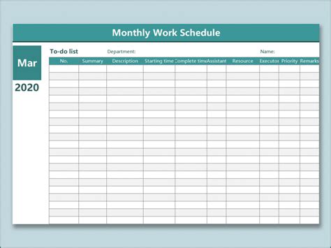 》Free Printable Monthly Work Schedule Template Excel