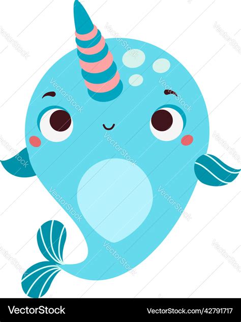 Cute happy narwhal cartoon sea animal character Vector Image