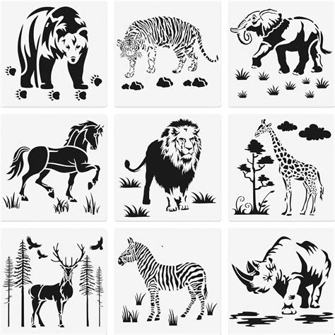 Amazon.com : 9 Pieces Animal Stencil Templates Reusable Animal Painting ...