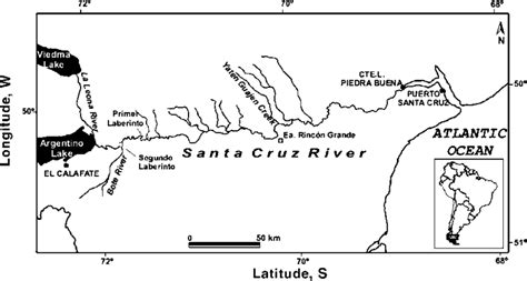 Location of the Santa Cruz River and tributaries in Southern Patagonia ...