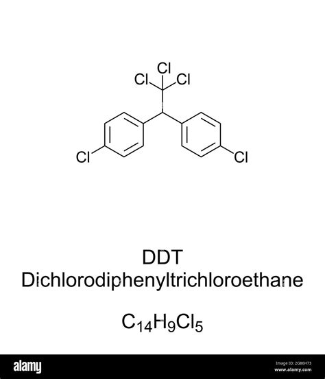 DDT, chemical formula. Dichlorodiphenyltrichloroethane or clofenotane, a chemical compound and ...