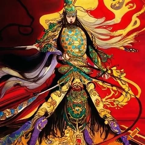 Guan yu artwork inspired by yoshitaka amano on Craiyon