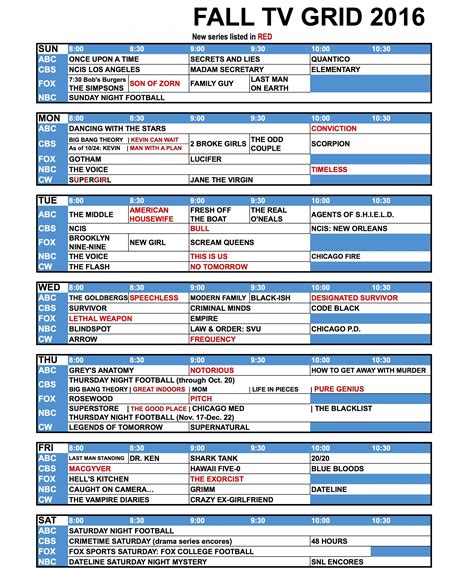 Fall Broadcast TV Schedule | 2026