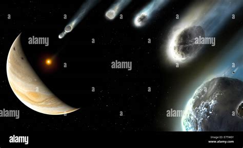 Artist's impression of fragments of Comet Shoemaker-Levy 9 approaching ...