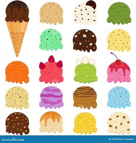 Cute Vector Illustration Set of Ice Cream Scoop, Many Colorful F Stock Vector - Illustration of ...