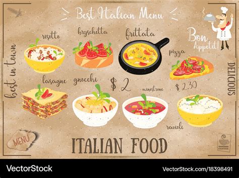 Italian food menu Royalty Free Vector Image - VectorStock