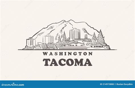 Tacoma Skyline, Washington Hand Drawn Sketch City Stock Vector ...