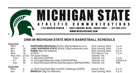 SpartyOn.com Blog : THE Michigan State Spartan Blog: MSU 2008 Spartan Basketball Schedule