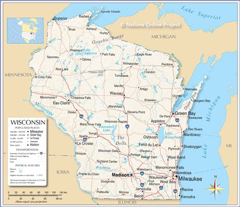 Reference Maps of Wisconsin, USA - Nations Online Project