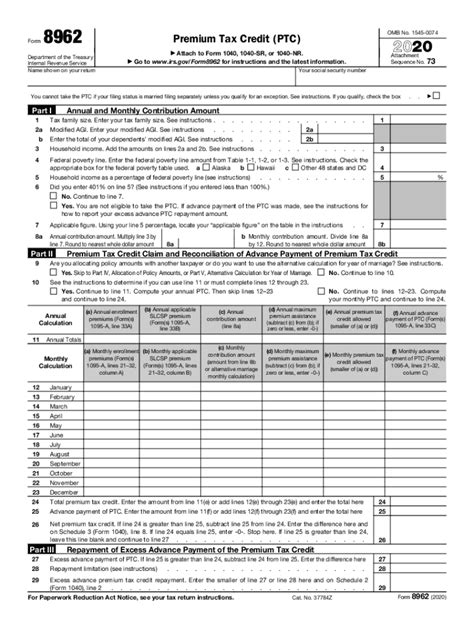 IRS 8962 2020 - Fill out Tax Template Online | US Legal Forms