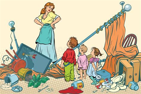 Terrible Mother and the Kids Made a Mess at Home Stock Vector ...