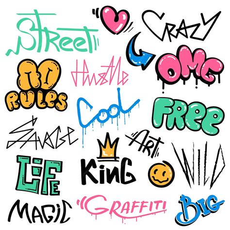 Premium Vector | Graffiti words and elements, street art with spray paint drips. abstract urban ...