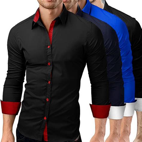 2021 Men Shirts Luxury Formal Stylish Slim Fit Long Sleeve Casual Pacthwork Dress Shirts Tops ...