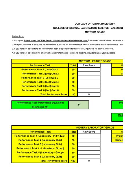 Grades Calculator (Lecture and Lab) - Total 30 30 30 30 30 30 180 Total ...