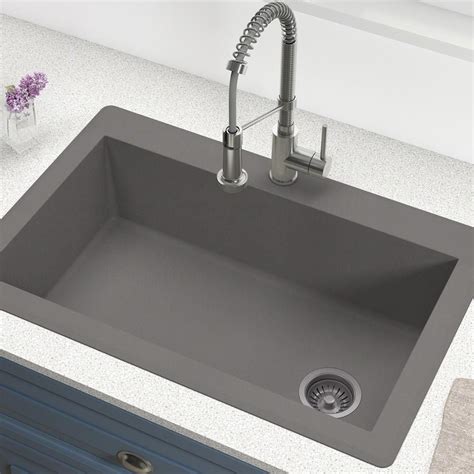 KRAUS Forteza 33 Dual Mount Single Bowl Granite Kitchen Sink in Grey KGD-54GREY - The Home Depot ...