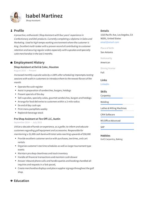 Shop Assistant Resume Example & Writing Guide | PDF Samples | 2019