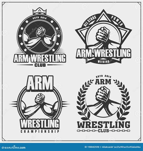 Set of Arm Wrestling Club Emblems, Labels, Badges and Design Elements ...