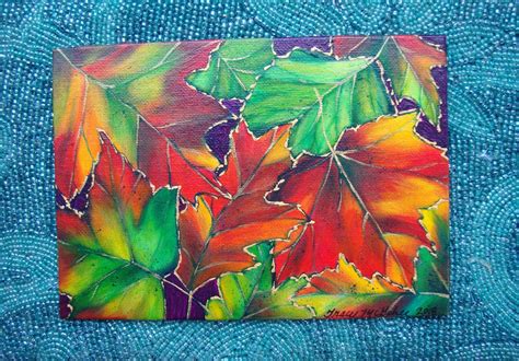 Fall leaves painting, Autumn artwork, Fall decor, leaf art, by ...