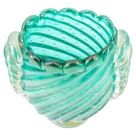 Turquoise Murano Glass Mid-Century Modern Vase 1950s, Barovier e Toso For Sale at 1stDibs