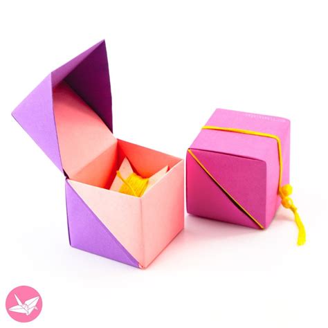 Hinged Origami Box Tutorial - Cube Version - Paper Kawaii | Origami ...