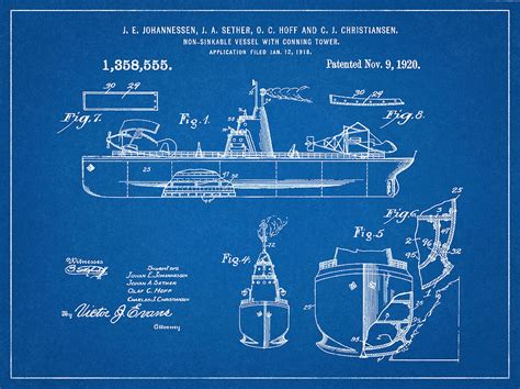 Patent 1918 Unsinkable Battle Ship - Aircraft Carrier - Blueprint ...