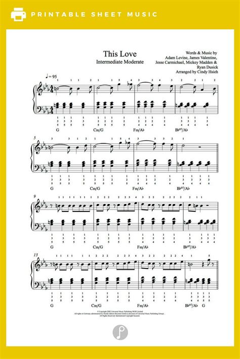 This Love by Maroon 5 Piano Sheet Music | Intermediate Level | Sheet ...