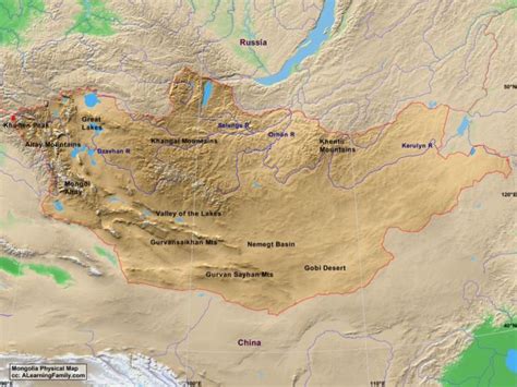 Mongolia Physical Map - A Learning Family